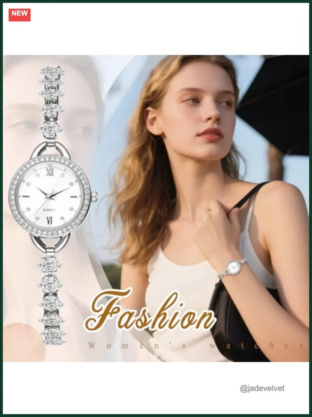 Women's Slim Strap Rhinestone Analog Quartz Bracelet Watch